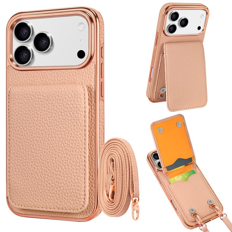 VIETAO Litchi Texture Wallet PU Phone Case with Lanyard, For iPhone 18 Pro, For iPhone 18 Pro Max, For iPhone 17 Pro Max, For iPhone 17 Pro
