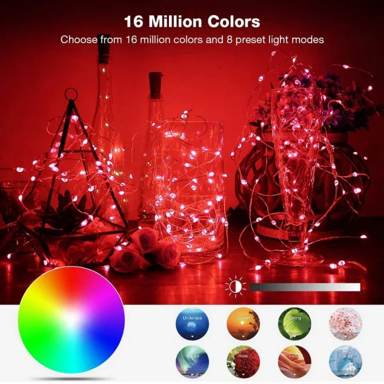 RGB USB LED Kupferdraht Lichterkette Weihnachtsdekoration Lichterkette Bluetooth Mobile APP Steuerung, 2m 20 LED, 5m 50 LED, 10m 100 LED, 12m 120 LED, 15m 150 LED, 20m 200 LED