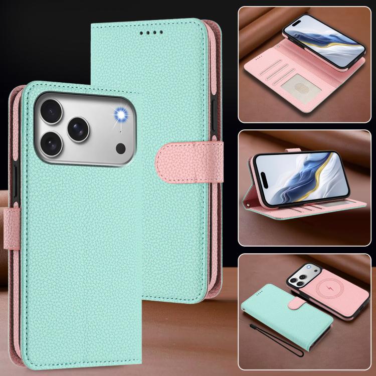 Abnehmbare Handyhülle aus veganem Litschi-Leder mit magnetischem Seiten-Patch, für iPhone 17 Pro Max, für iPhone 17 Pro, für iPhone 17, für iPhone Air, für iPhone 16 Pro Max, für iPhone 16 Pro, für iPhone 16 Plus, für iPhone 16