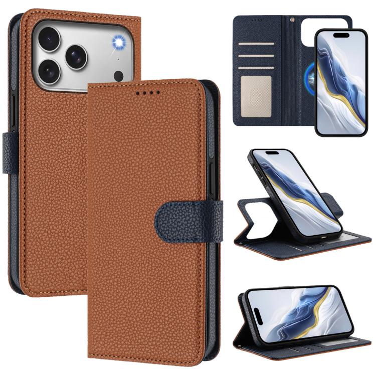 Abnehmbare Handyhülle aus veganem Litschi-Leder mit magnetischem Seiten-Patch, für iPhone 17 Pro Max, für iPhone 17 Pro, für iPhone 17, für iPhone Air, für iPhone 16 Pro Max, für iPhone 16 Pro, für iPhone 16 Plus, für iPhone 16