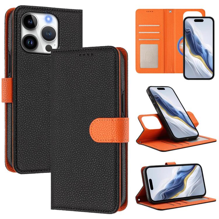 Abnehmbare Handyhülle aus veganem Litschi-Leder mit magnetischem Seiten-Patch, für iPhone 17 Pro Max, für iPhone 17 Pro, für iPhone 17, für iPhone Air, für iPhone 16 Pro Max, für iPhone 16 Pro, für iPhone 16 Plus, für iPhone 16