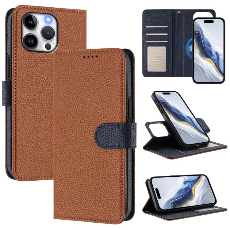 Abnehmbare Litchi-Struktur Magnetische Seiten-Patch Vegane Leder-Handyhülle, Für iPhone 13 Pro Max, Für iPhone 13 Pro, Für iPhone 13, Für iPhone 12 / 12 Pro, Für iPhone 12 Pro Max, Für iPhone 11 Pro Max, Für iPhone 11, Für iPhone 11 Pro