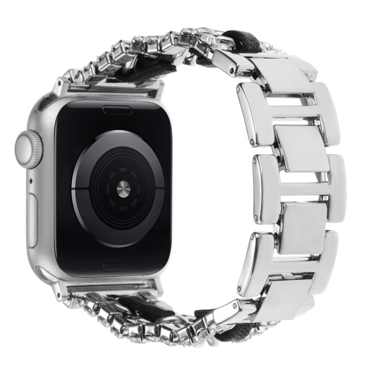 Diamond Vegan Leather Metal Watch Band, For Apple Watch 46mm / 49mm / 45mm / 44mm, For Apple Watch 42mm / 41mm / 40mm / 38mm