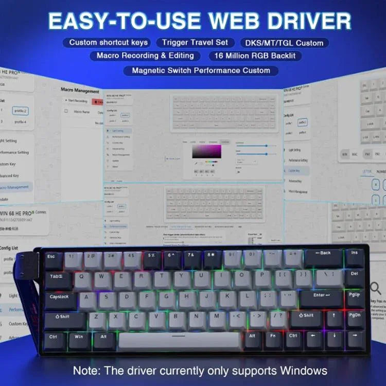 AULA WIN68HE Pro Version 68 Tasten RGB Kabelgebundene Tastatur, WIN68HE Dunkelgrau+Hellgrau Geformte Magnetachse