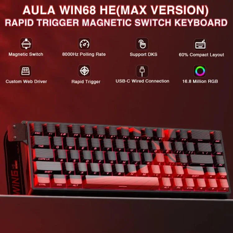 AULA WIN68HE MAX Version 68 Tasten RGB Kabelgebundene Tastatur, WIN68HE Red Wing Chun Magnetische Achse