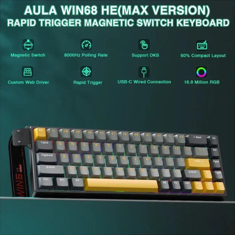 AULA WIN68HE MAX Version 68 Tasten RGB Kabelgebundene Tastatur, WIN68HE Dunkel+Hell+Gelb Wing Chun Magnetachse