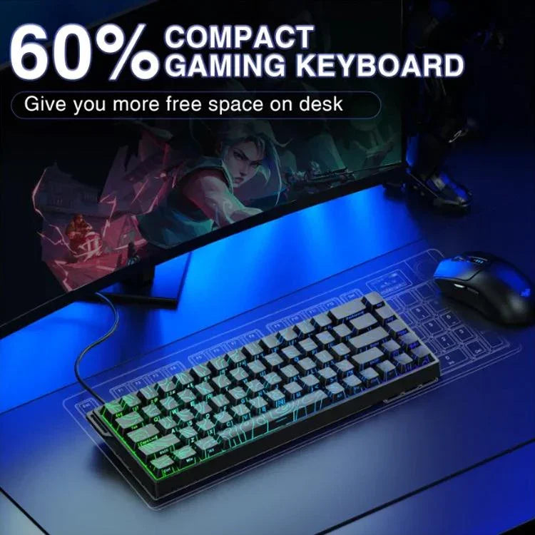 AULA WIN68HE Standard Version 68 Tasten RGB Kabelgebundene Tastatur, WIN68HE Schwarze Konturlinien Graues Holz Magnetische Achse