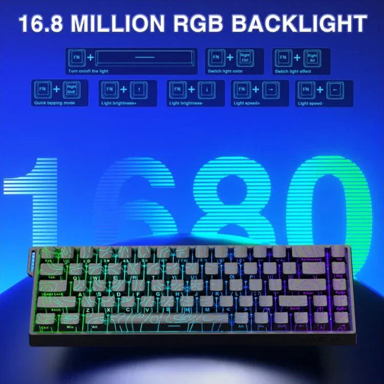 AULA WIN68HE Standard Version 68 Tasten RGB Kabelgebundene Tastatur, WIN68HE Schwarze Konturlinien Graues Holz Magnetische Achse