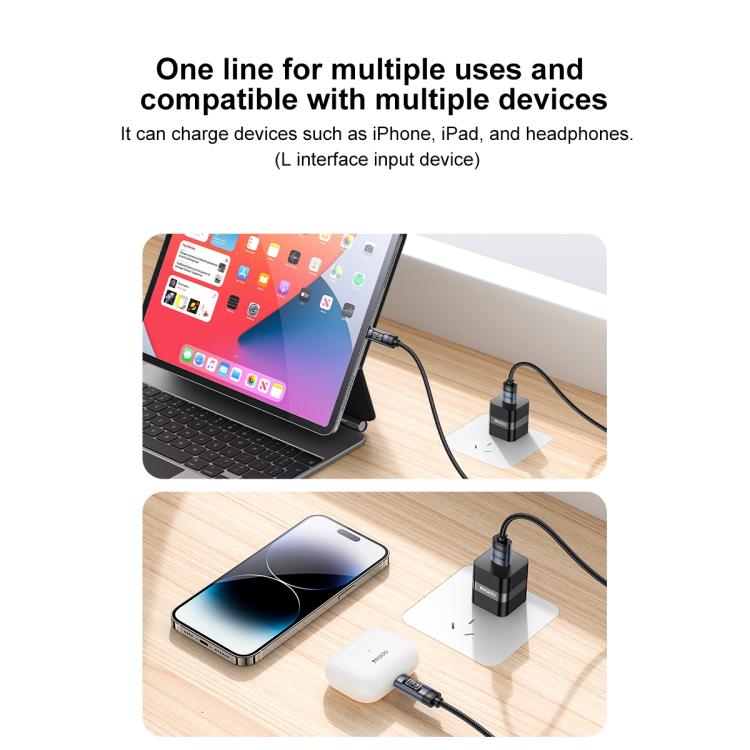 Yesido CA138L 12W 2.4A USB zu 8 Pin OLED-Anzeige Lade-Datenkabel, USB zu 8 Pin