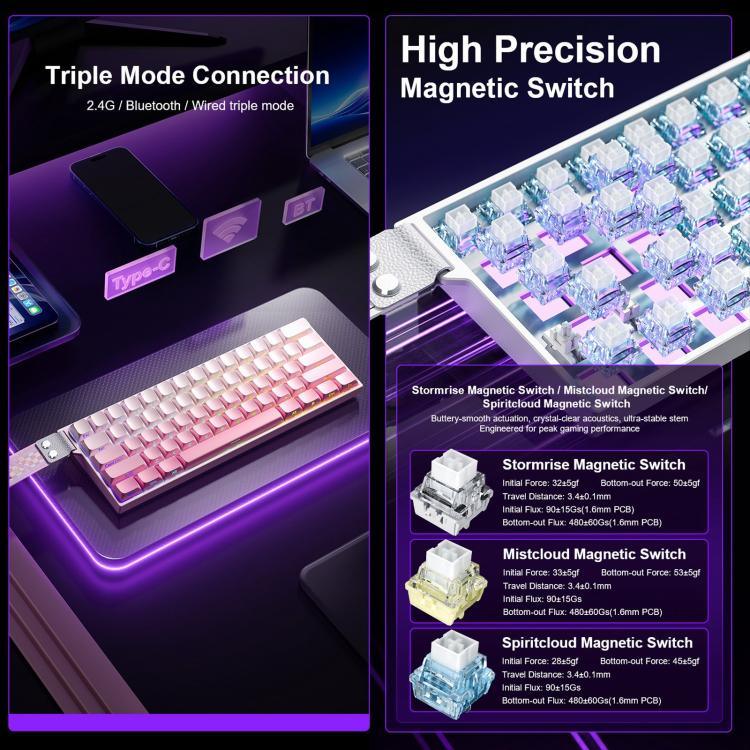 AULA MINI60 HE Pro Mechanische Gaming-Tastatur mit 61 Tasten, RGB, kabellos