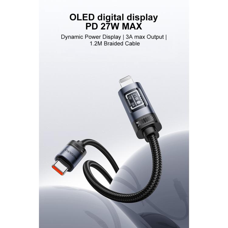 Yesido CA201 27W Typ-C auf 8 Pin OLED Display Lade-/Datenkabel, Typ-C auf 8 Pin