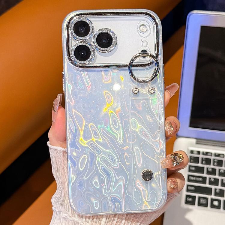 Plating Faltenstruktur Armbandhalter TPU Handyhülle mit Linsenfolie, Für iPhone 13