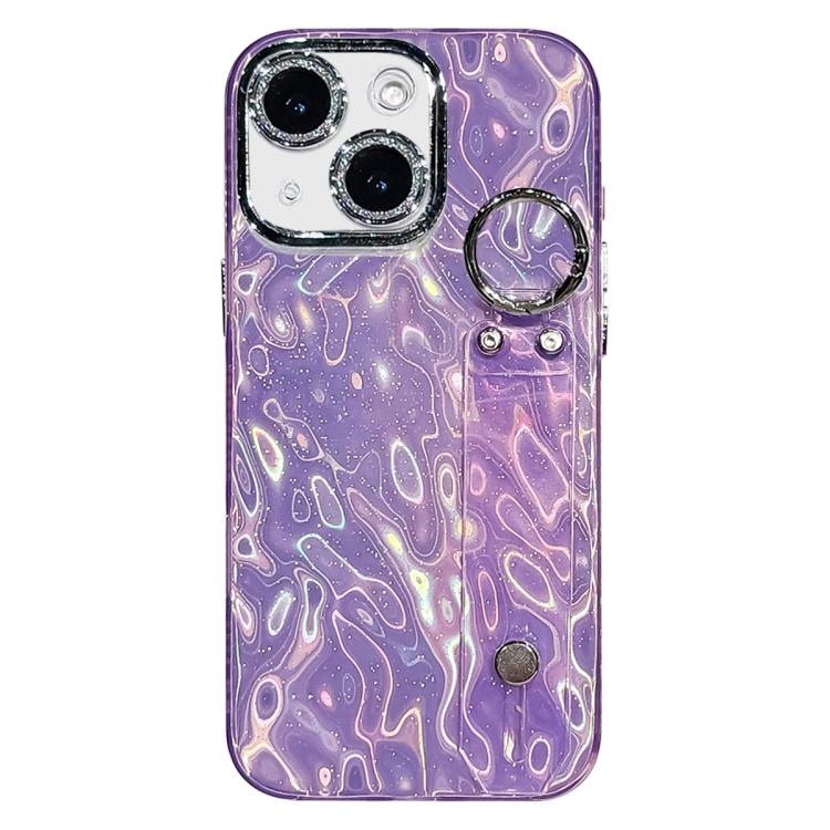 Plating Faltenstruktur Armbandhalter TPU Handyhülle mit Linsenfolie, Für iPhone 13