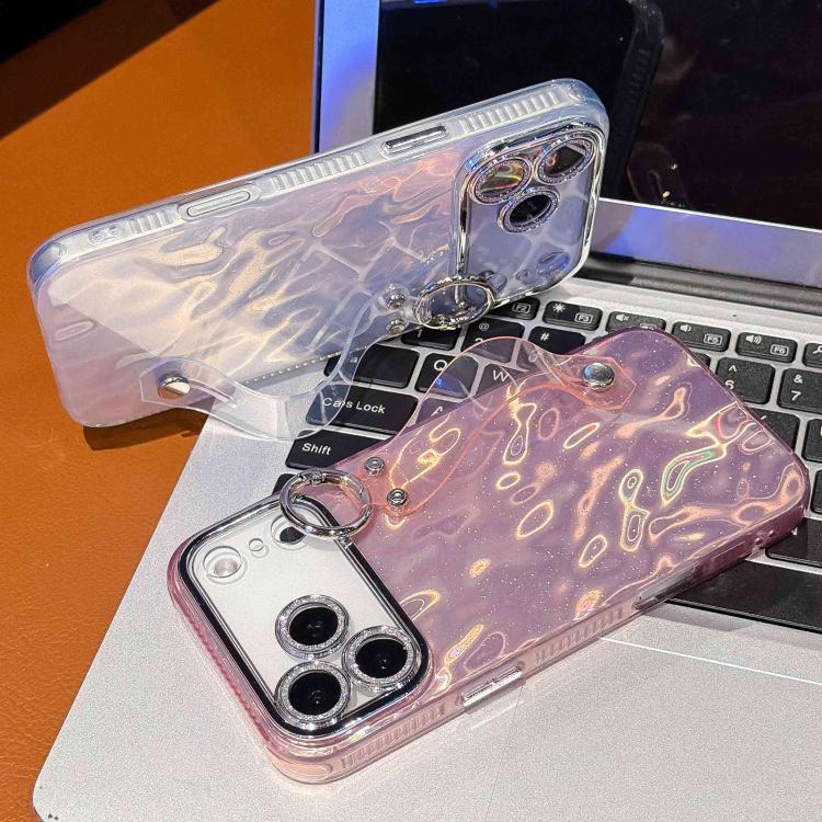 Plating Faltenstruktur Armbandhalter TPU Handyhülle mit Linsenfolie, Für iPhone 13