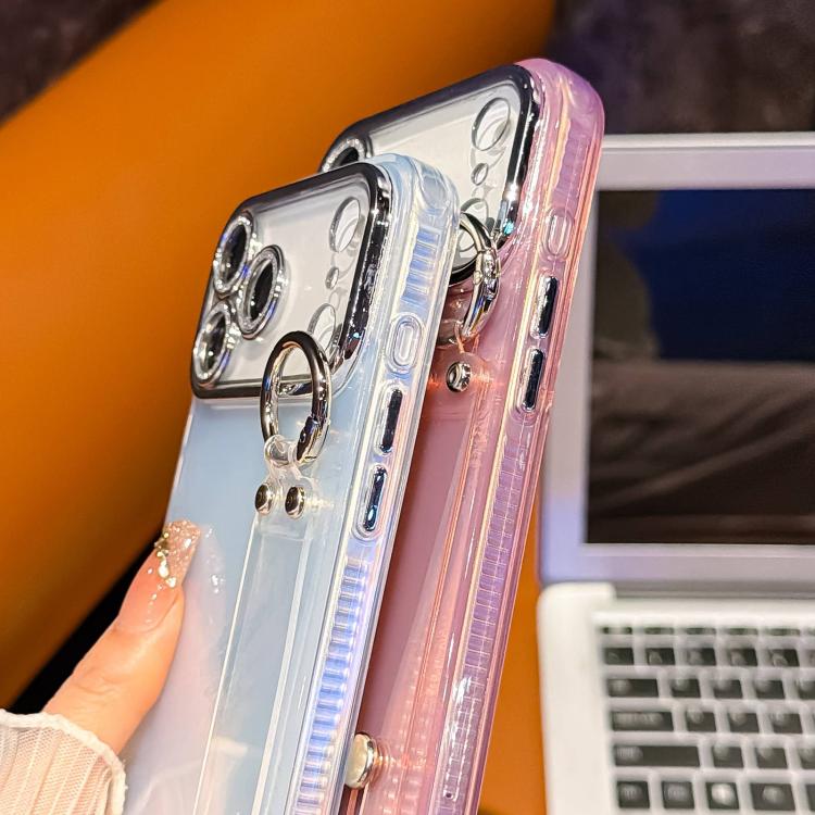 Plating Faltenstruktur Armbandhalter TPU Handyhülle mit Linsenfolie, Für iPhone 13