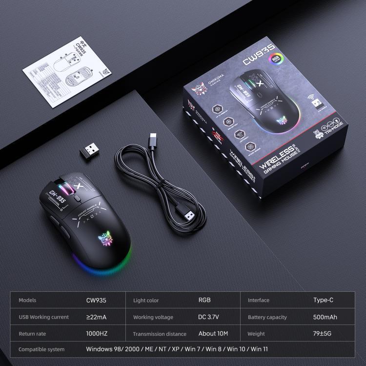 ONIKUMA CW935 12800DPI 2.4GHz + BT + kabelgebundene RGB-Wireless-Maus mit drei Modi, CW935