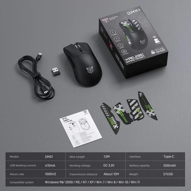 ONIKUMA DM01 12800DPI 2,4 GHz + BT + kabelgebundene Tri-Modus Gaming-Maus, DM01