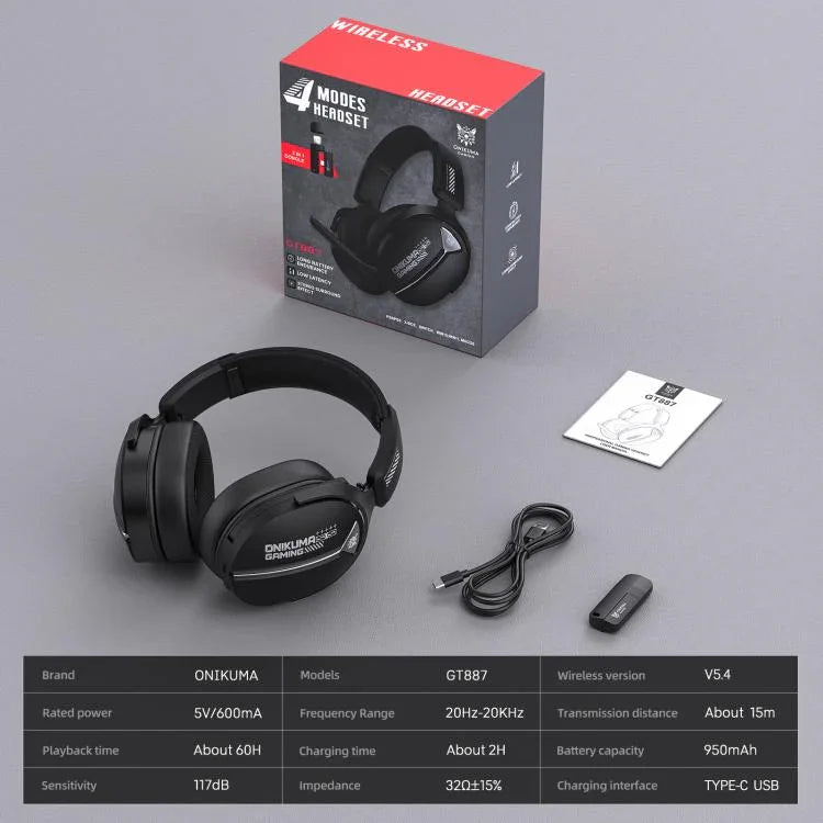 ONIKUMA GT887 Gaming-Headset mit vier Modi, Bluetooth, 2,4G, Kabel / Kabellos, GT887