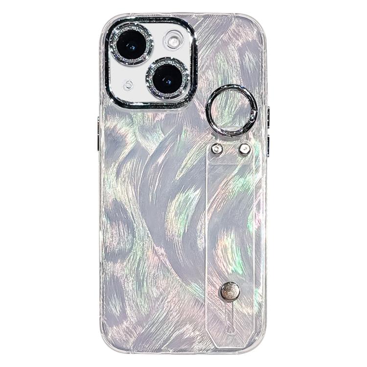 Plating Feder-Gaze-Struktur Armbandhalter TPU Handyhülle mit Linsenfolie, Für iPhone 13