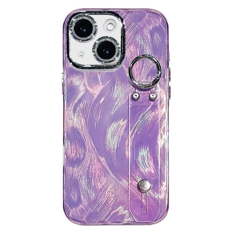 Plating Feder-Gaze-Struktur Armbandhalter TPU Handyhülle mit Linsenfolie, Für iPhone 13