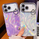 Plating Feder-Gaze-Struktur Armbandhalter TPU Handyhülle mit Linsenfolie, Für iPhone 13