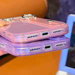 Plating Feder-Gaze-Struktur Armbandhalter TPU Handyhülle mit Linsenfolie, Für iPhone 13