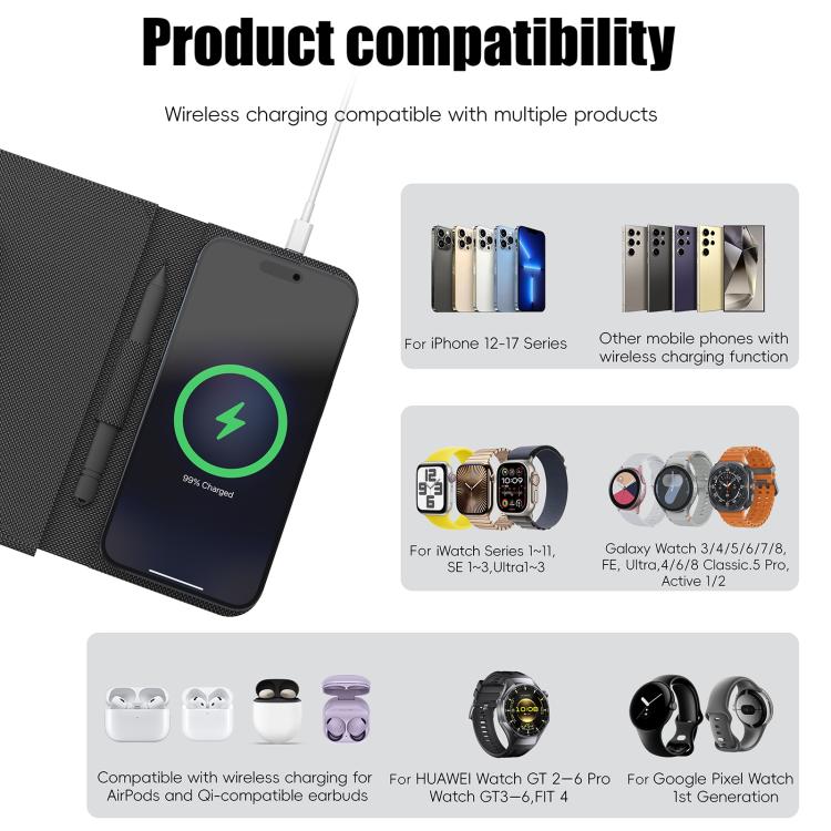 U39 15W Multifunctional Foldable Magnetic Wireless Charger Mouse Pad
