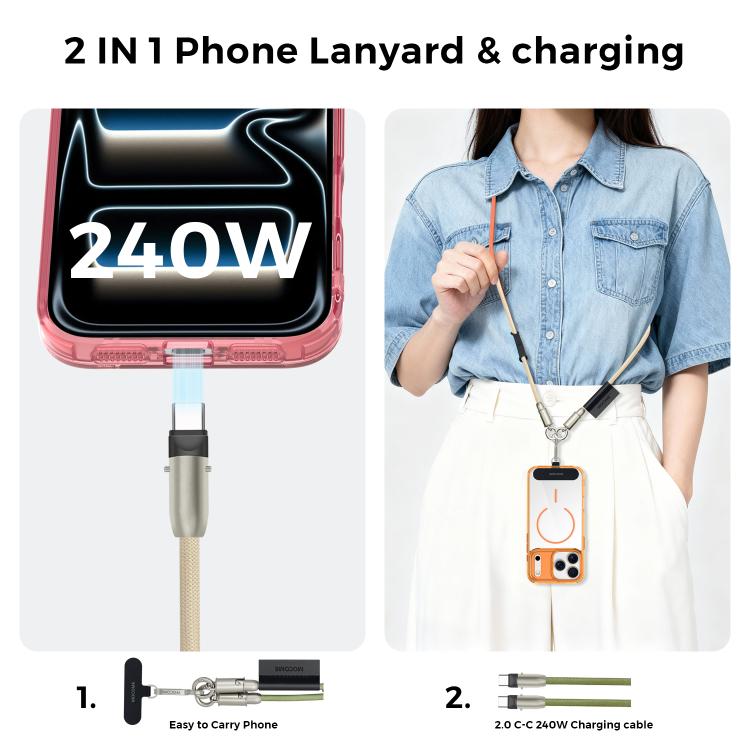 MOCOME W3 Type-C zu Type-C Multifunktionales Ladekabel Verstellbare Umhängeleine für Telefon