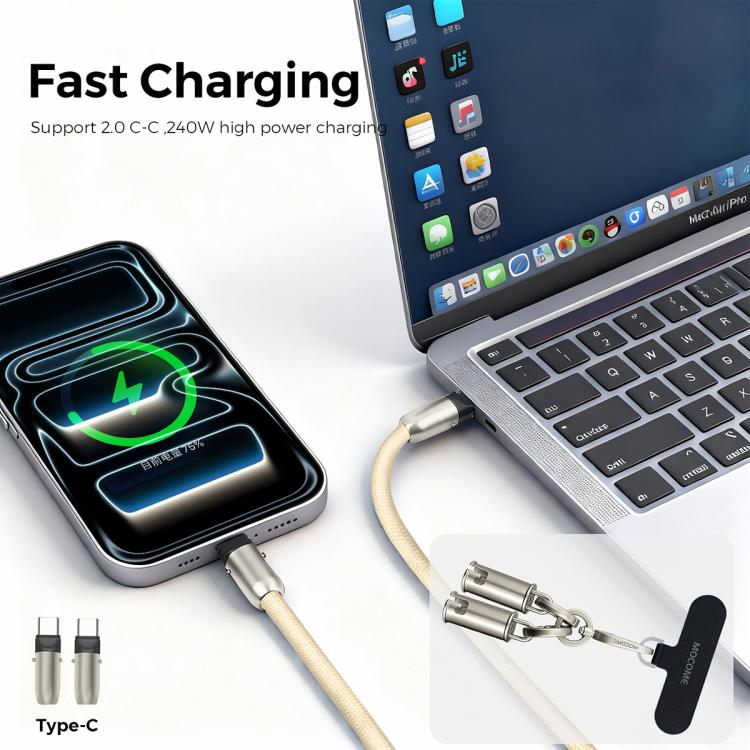 MOCOME W3 Type-C zu Type-C Multifunktionales Ladekabel Verstellbare Umhängeleine für Telefon