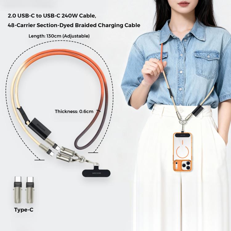 MOCOME W3 Type-C zu Type-C Multifunktionales Ladekabel Verstellbare Umhängeleine für Telefon