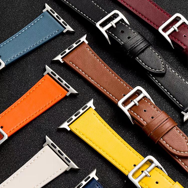 xDfind Silver Buckle Cowhide Texture Vegan Leather Watch Band, For Apple Watch 42 / 44 / 45 / 46 / 49mm, For Apple Watch 38 / 40 / 41 / S11 42mm