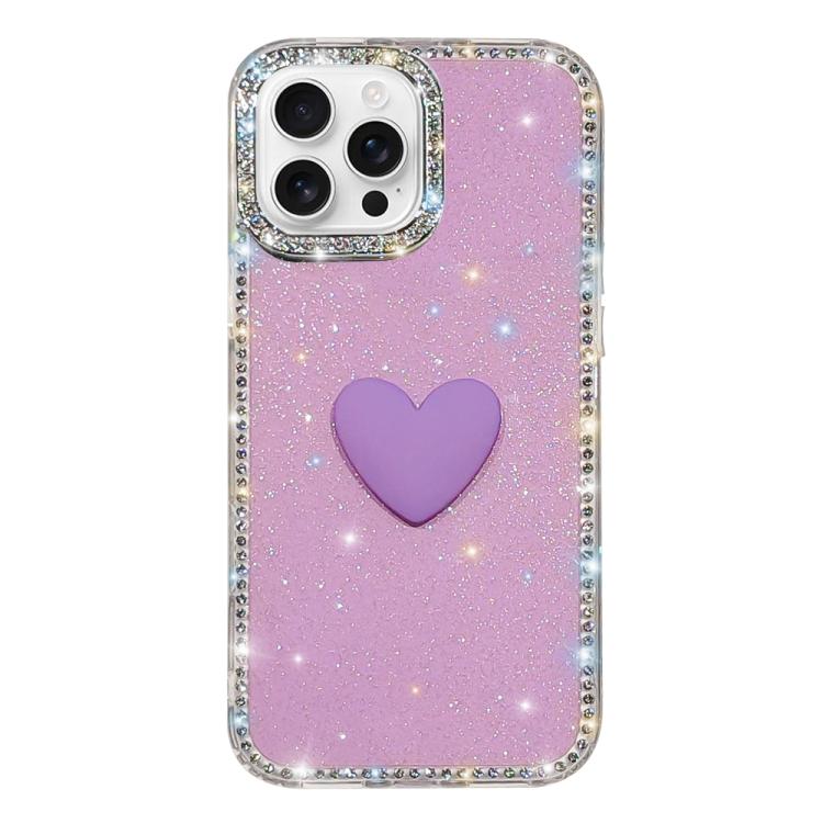 Flash Rhinestone Double-sided IMD Love Heart Phone Case, For iPhone 16 Pro Max, For iPhone 16 Pro, For iPhone 16 Plus, For iPhone 16, For iPhone 15 Pro Max