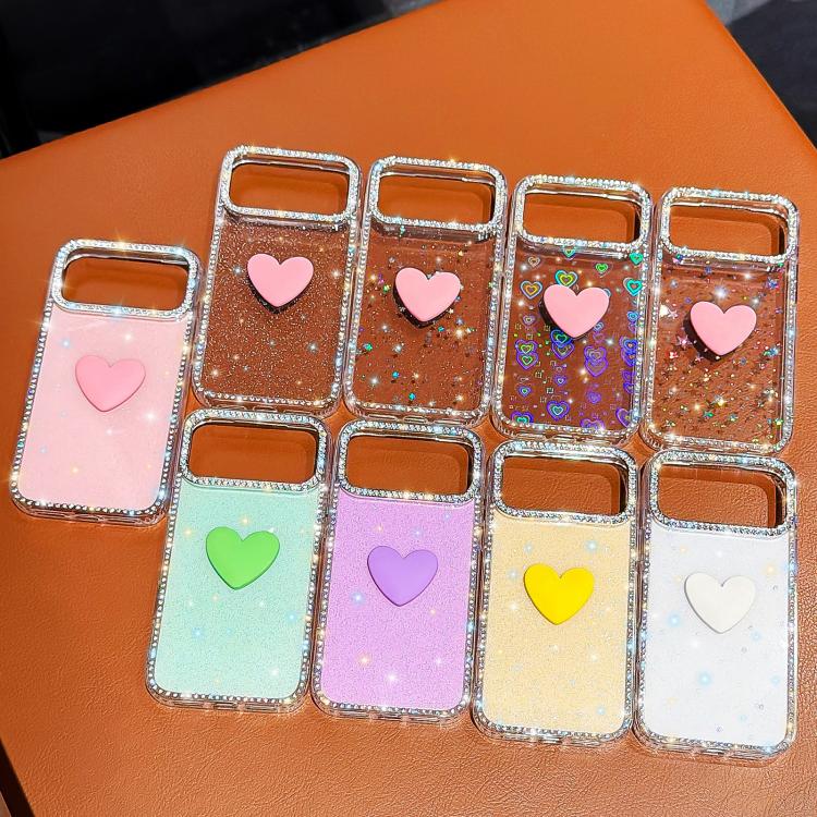 Flash Rhinestone Double-sided IMD Love Heart Phone Case, For iPhone 17e / 16e, For iPhone 17 Pro Max, For iPhone 17 Pro, For iPhone 17, For iPhone Air