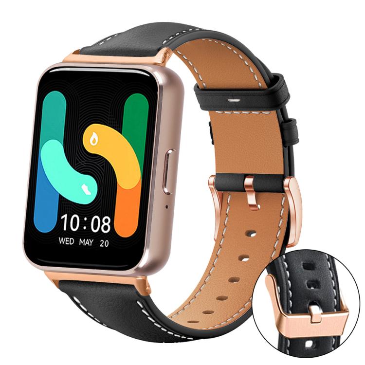 xDfind Rose Gold Buckle Black Shark Fine Grain Vegan Leather Watch Band, For Samsung Galaxy Watch7 / FE / 6 / 5 / 4, For Samsung Galaxy Fit3