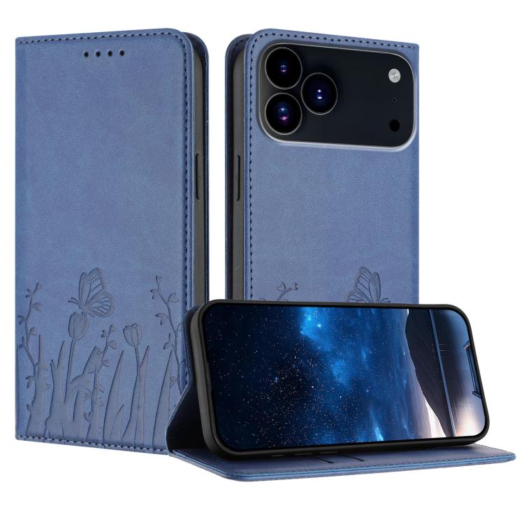 Tulips Butterfly Pattern Magnetic Vegan Leather Phone Case, For iPhone 17e / 16e, For iPhone 17 Pro Max, For iPhone 17 Pro, For iPhone 17