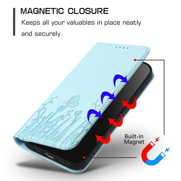 Tulips Butterfly Pattern Magnetic Vegan Leather Phone Case, For iPhone 17e / 16e, For iPhone 17 Pro Max, For iPhone 17 Pro, For iPhone 17