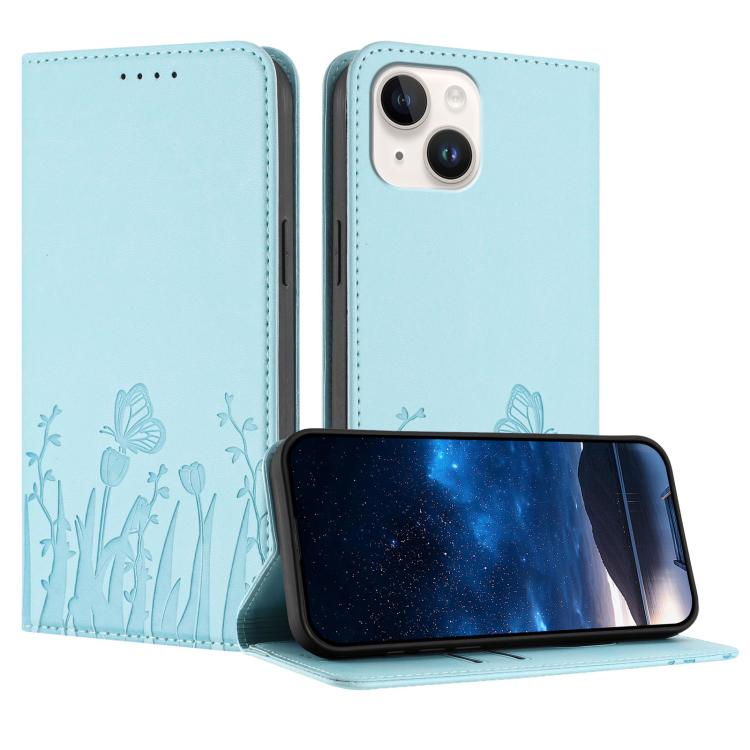 Tulpen-Schmetterlingsmuster Magnetische vegane Leder-Handyhülle, Für iPhone 15, Für iPhone 14 Plus, Für iPhone 14, Für iPhone 14 Pro