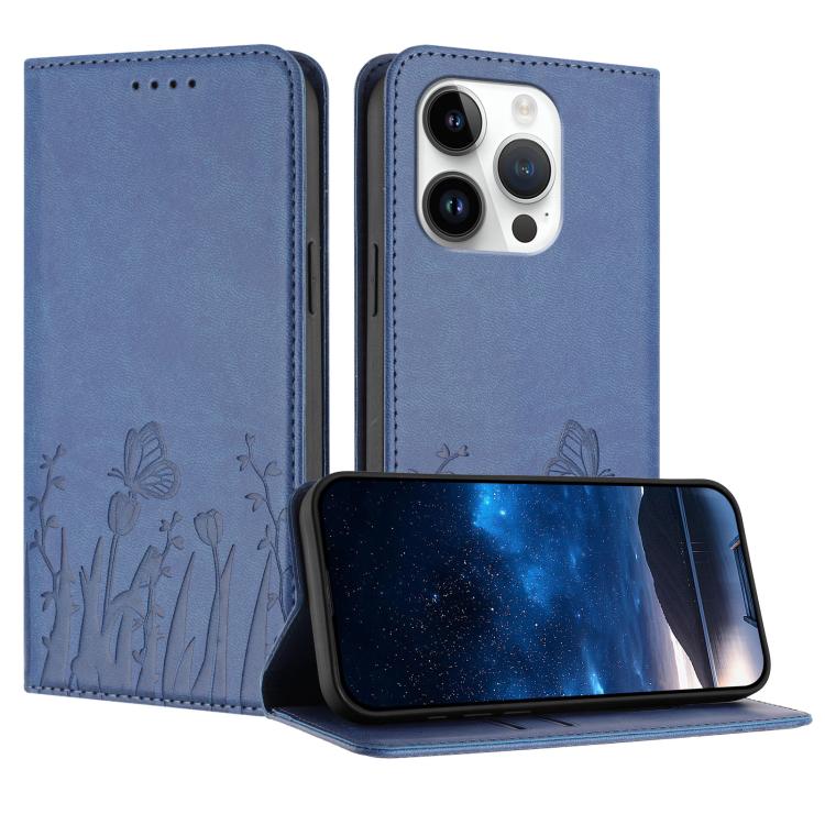 Tulips Butterfly Pattern Magnetic Vegan Leather Phone Case, For iPhone 15, For iPhone 14 Plus, For iPhone 14, For iPhone 14 Pro