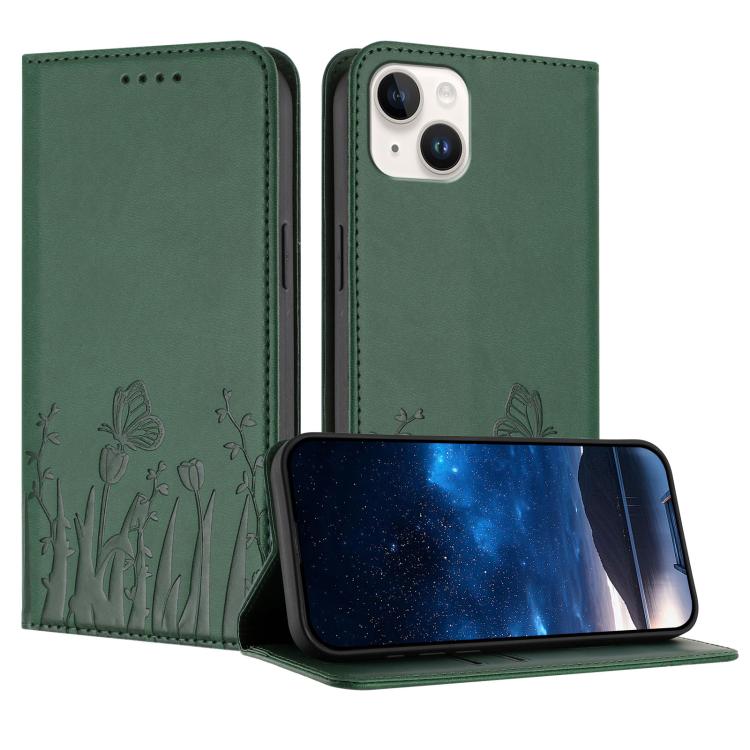 Tulips Butterfly Pattern Magnetic Vegan Leather Phone Case, For iPhone 15, For iPhone 14 Plus, For iPhone 14, For iPhone 14 Pro
