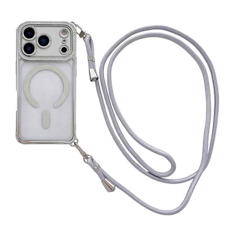Strassstein Klare Acryl Galvanisierte Magnetische Handyhülle mit Rechtshänder-Umhängeband, Für iPhone 17 Pro Max, Für iPhone 17 Pro, Für iPhone 17, Für iPhone Air, Für iPhone 16 Pro Max, Für iPhone 16 Pro, Für iPhone 16 Plus, Für iPhone 16