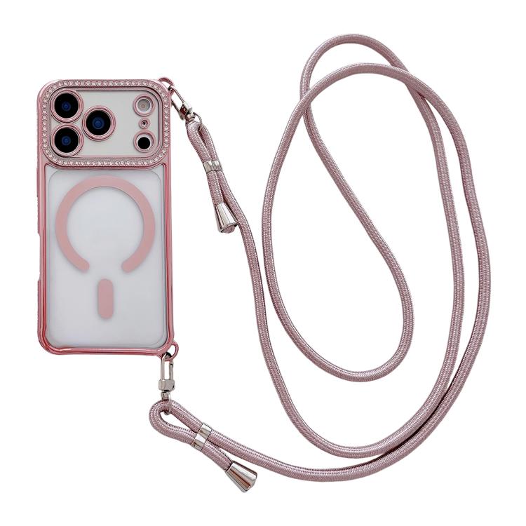 Strassstein Klare Acryl Galvanisierte Magnetische Handyhülle mit Rechtshänder-Umhängeband, Für iPhone 17 Pro Max, Für iPhone 17 Pro, Für iPhone 17, Für iPhone Air, Für iPhone 16 Pro Max, Für iPhone 16 Pro, Für iPhone 16 Plus, Für iPhone 16