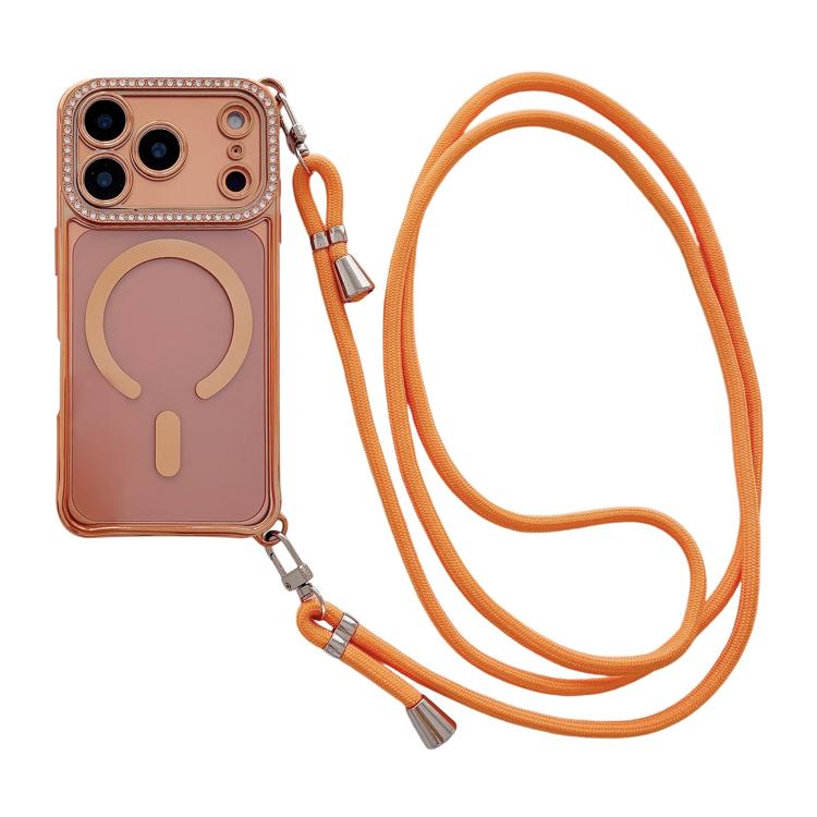 Strassstein Klare Acryl Galvanisierte Magnetische Handyhülle mit Rechtshänder-Umhängeband, Für iPhone 17 Pro Max, Für iPhone 17 Pro, Für iPhone 17, Für iPhone Air, Für iPhone 16 Pro Max, Für iPhone 16 Pro, Für iPhone 16 Plus, Für iPhone 16