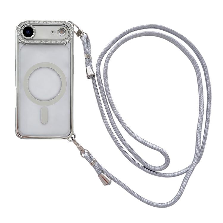 Strassstein Klare Acryl Galvanisierte Magnetische Handyhülle mit Rechtshänder-Umhängeband, Für iPhone 17 Pro Max, Für iPhone 17 Pro, Für iPhone 17, Für iPhone Air, Für iPhone 16 Pro Max, Für iPhone 16 Pro, Für iPhone 16 Plus, Für iPhone 16