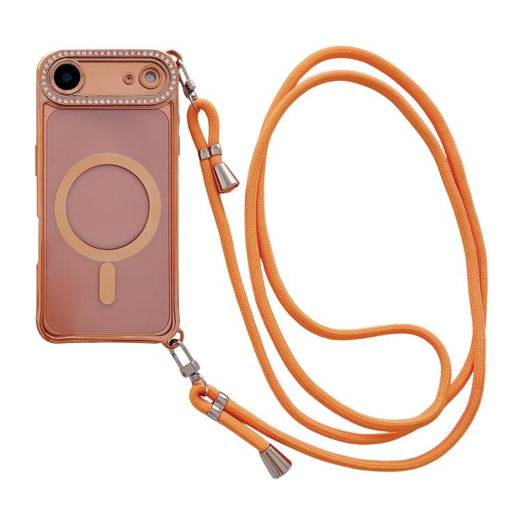 Strassstein Klare Acryl Galvanisierte Magnetische Handyhülle mit Rechtshänder-Umhängeband, Für iPhone 17 Pro Max, Für iPhone 17 Pro, Für iPhone 17, Für iPhone Air, Für iPhone 16 Pro Max, Für iPhone 16 Pro, Für iPhone 16 Plus, Für iPhone 16