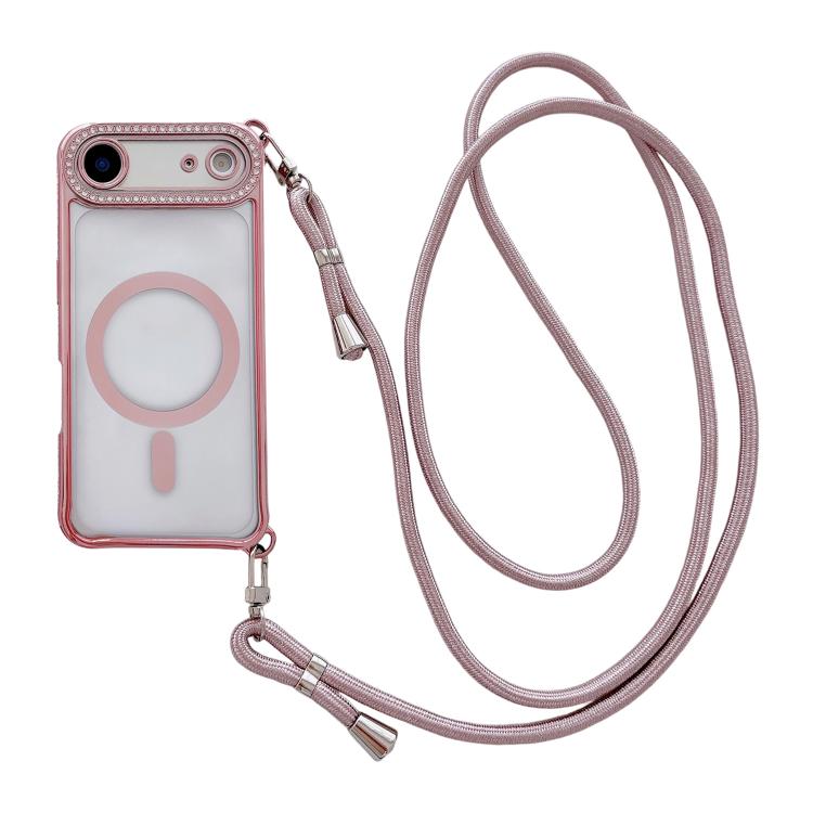 Strassstein Klare Acryl Galvanisierte Magnetische Handyhülle mit Rechtshänder-Umhängeband, Für iPhone 17 Pro Max, Für iPhone 17 Pro, Für iPhone 17, Für iPhone Air, Für iPhone 16 Pro Max, Für iPhone 16 Pro, Für iPhone 16 Plus, Für iPhone 16