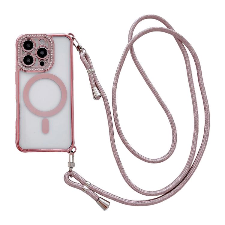 Strassstein Klare Acryl Galvanisierte Magnetische Handyhülle mit Rechtshänder-Umhängeband, Für iPhone 17 Pro Max, Für iPhone 17 Pro, Für iPhone 17, Für iPhone Air, Für iPhone 16 Pro Max, Für iPhone 16 Pro, Für iPhone 16 Plus, Für iPhone 16