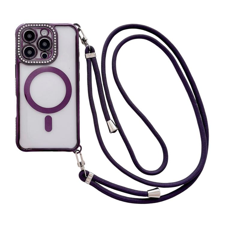 Strassstein Klare Acryl Galvanisierte Magnetische Handyhülle mit Rechtshänder-Umhängeband, Für iPhone 17 Pro Max, Für iPhone 17 Pro, Für iPhone 17, Für iPhone Air, Für iPhone 16 Pro Max, Für iPhone 16 Pro, Für iPhone 16 Plus, Für iPhone 16