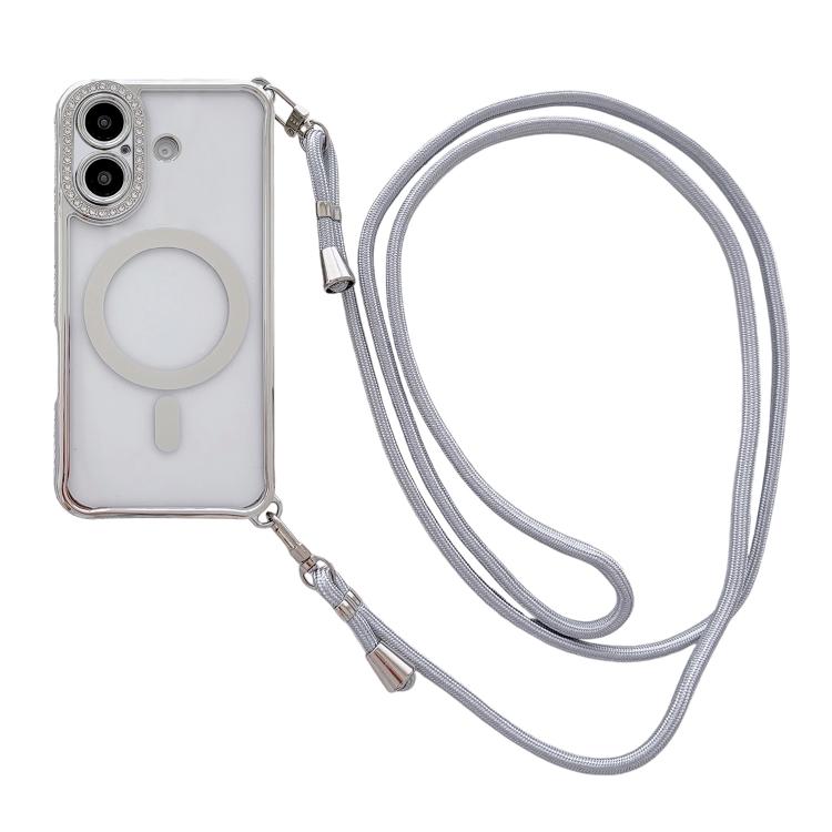 Strassstein Klare Acryl Galvanisierte Magnetische Handyhülle mit Rechtshänder-Umhängeband, Für iPhone 17 Pro Max, Für iPhone 17 Pro, Für iPhone 17, Für iPhone Air, Für iPhone 16 Pro Max, Für iPhone 16 Pro, Für iPhone 16 Plus, Für iPhone 16