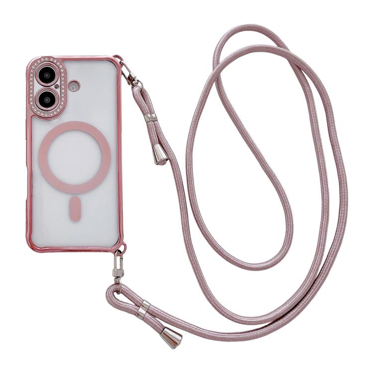 Strassstein Klare Acryl Galvanisierte Magnetische Handyhülle mit Rechtshänder-Umhängeband, Für iPhone 17 Pro Max, Für iPhone 17 Pro, Für iPhone 17, Für iPhone Air, Für iPhone 16 Pro Max, Für iPhone 16 Pro, Für iPhone 16 Plus, Für iPhone 16