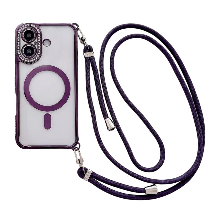 Strassstein Klare Acryl Galvanisierte Magnetische Handyhülle mit Rechtshänder-Umhängeband, Für iPhone 17 Pro Max, Für iPhone 17 Pro, Für iPhone 17, Für iPhone Air, Für iPhone 16 Pro Max, Für iPhone 16 Pro, Für iPhone 16 Plus, Für iPhone 16